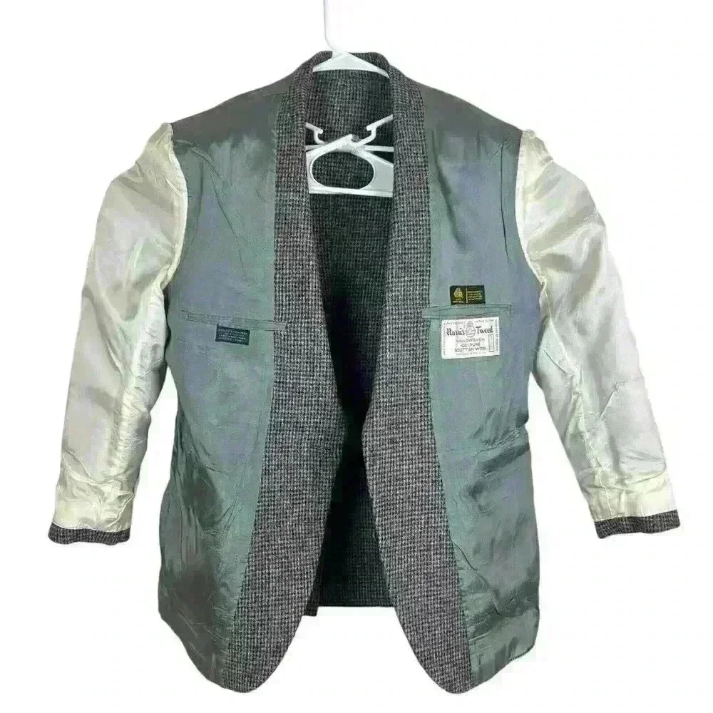 Vintage 44R‎ Classic Harris Tweed 100% Wool Gray Blazer Sport Coat Jacket USA